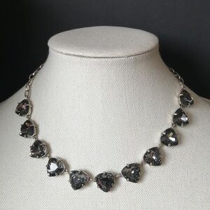 Stella & Dot Somervell Layering Necklace Smoky Gray Crystals Silvertone Chain